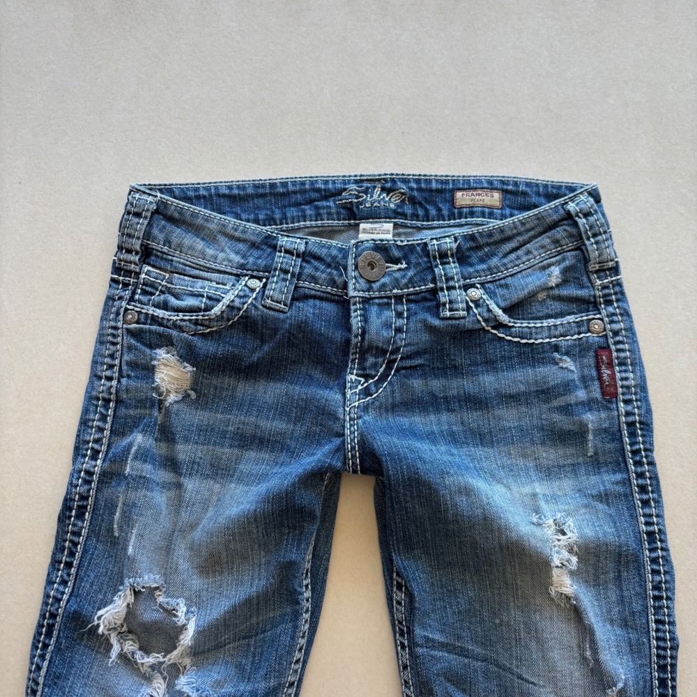 Y2K Silver Jeans Frances Flare Distressed Denim